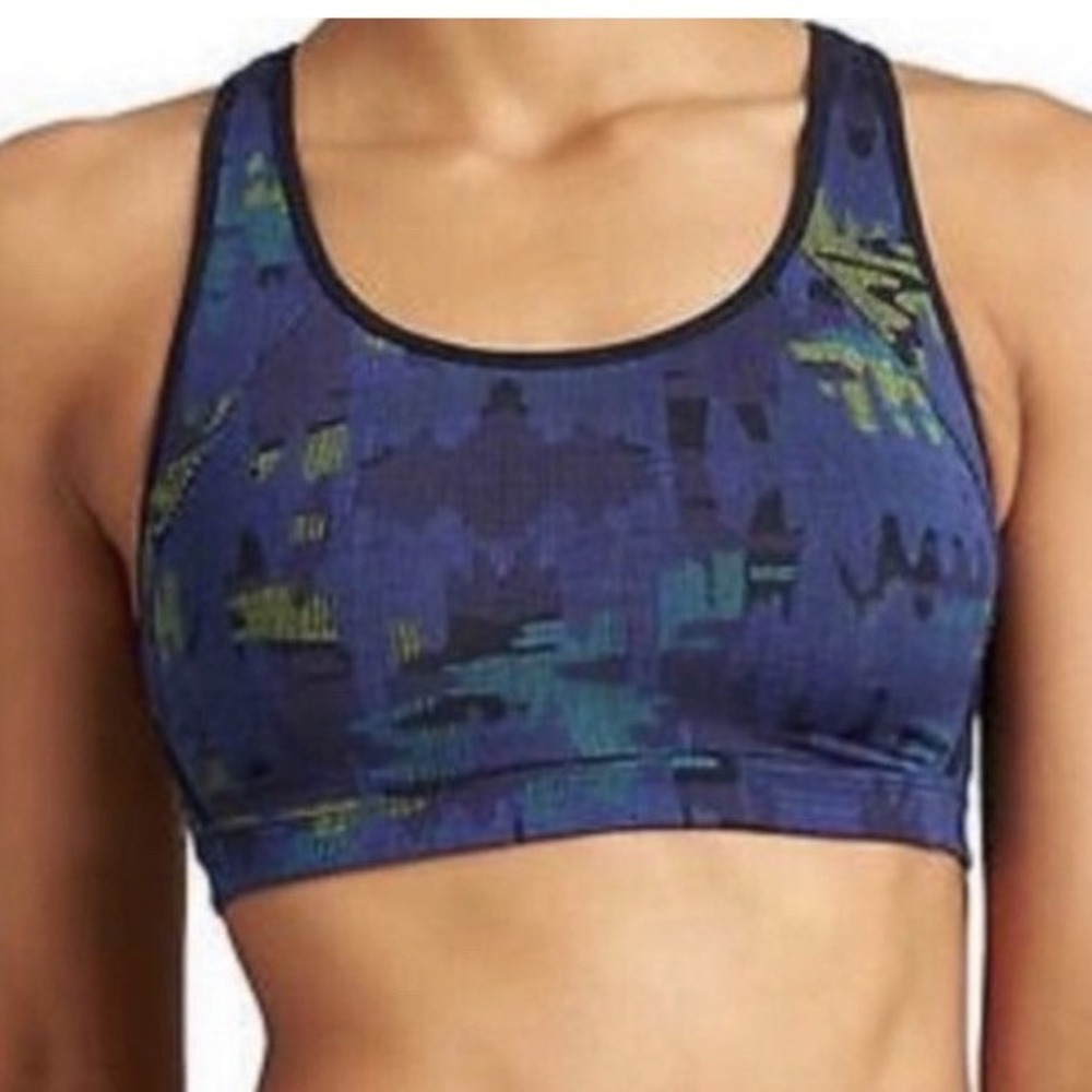 Athleta Double Dare Bra Canavy‎ Blue Abstract Geometric Sports Bra XXS